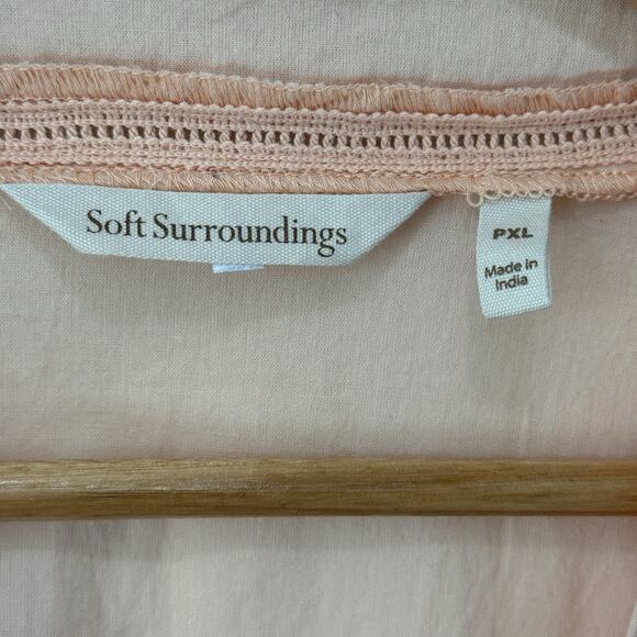 Soft Surroundings Embroidered Beaded Palm Island V-neck Tunic Top Size PXL Peach - Picture 4 of 9